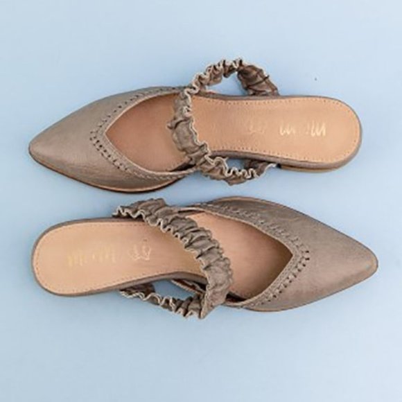 Shoes - LOW HEEL A-POINTED TOE MULE SHOE WITH RUFFLE STRAP